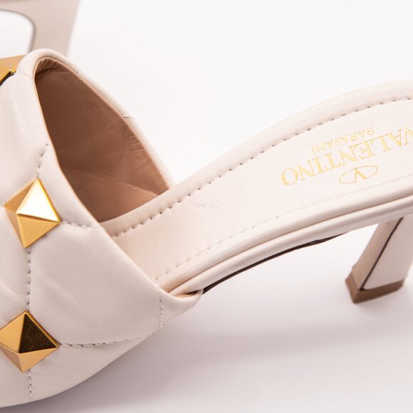 VALENTINO GARAVANI Ivory Nappa Quilted Roman Stud 65mm Leather Slide Sandals EU - Picture 15 of 15